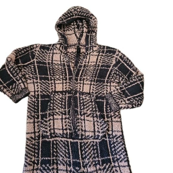 SKIMS Cozy Knit Black And Tan Plaid Jumpsuit Pajama Loungewear Cozy Zip Up 8/10 - Picture 5 of 12
